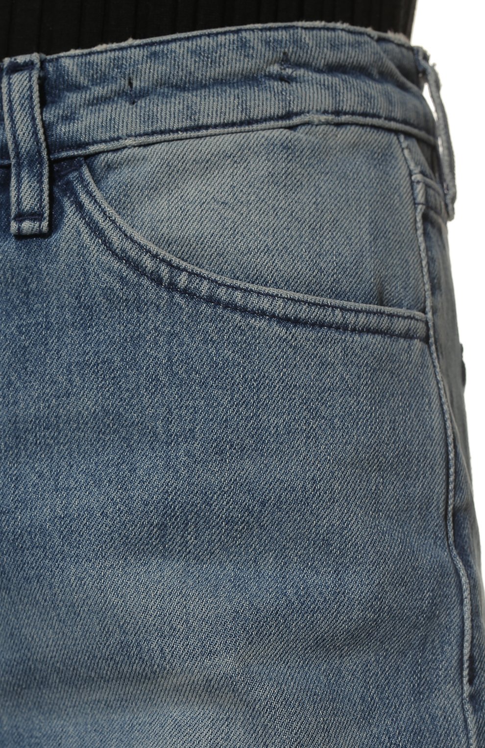 Женские джинсы 3X1 синего цвета, арт. 31-W35019-DR0866/NEW CRINKLE | Фото 5 (Кросс-КТ: Деним; Длина (брюки, джинсы): Стандартные; Силуэт Ж (брюки и джинсы): Прямые; Стили: Гранж; Материал внешний: Деним; Детали: Потертости)