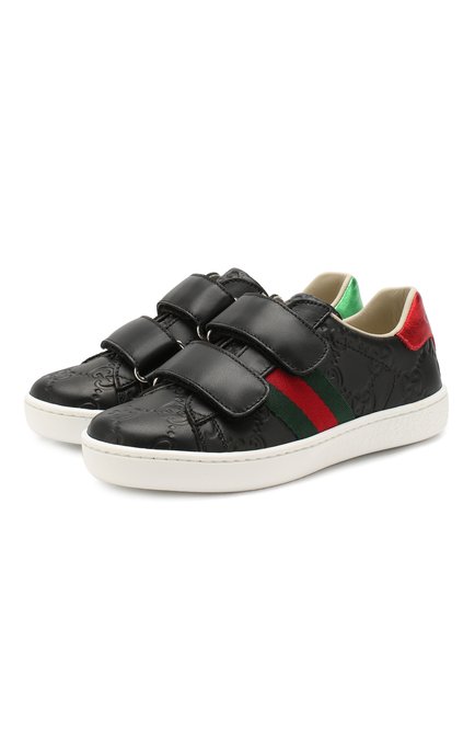 Детские кожаные кеды GUCCI черного цвета, арт. 455448/DF720 | Фото 1 (Статус проверки: Проверено, Проверена категория; Кросс-КТ: велькро; Материал внутренний: Натуральная кожа; Материал внешний: Кожа; Мальчики Кросс-КТ: Обувь-низкие; Длина стельки: 17,3, 17,9, 18,6, 19,3, 19,9, 20,6, 21,3)