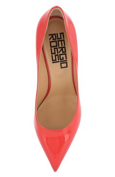 Женские кожаные туфли SERGIO ROSSI кораллового цвета, арт. A85322-MVIV01 | Фото 5 (Каблук высота: Высокий; Материал внутренний: Натуральная кожа; Каблук тип: Устойчивый; Подошва: Плоская)