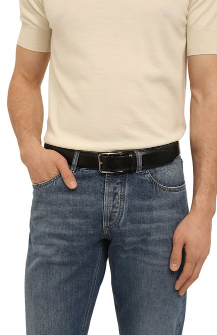 Мужской кожаный ремень SANTONI черного цвета, арт. CM35VS003B91E0BRN01 | Фото 2 (Случай: Формальный; Материал: Натуральная кожа)