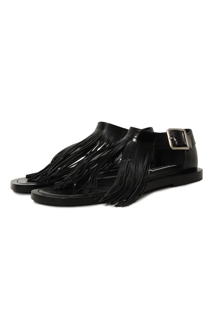 Женские кожаные сандалии JIL SANDER черного цвета, арт. J15WP0068/PR425 | Фото 1 (Каблук высота: Низкий; Подошва: Плоская)