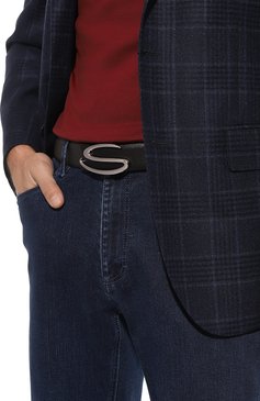 Мужской кожаный ремень SANTONI черного цвета, арт. CM35VS103C30EVNE | Фото 2 (Случай: Повседневный; Материал: Натуральная кожа; Материал сплава: Проставлено; Нос: Не проставлено)