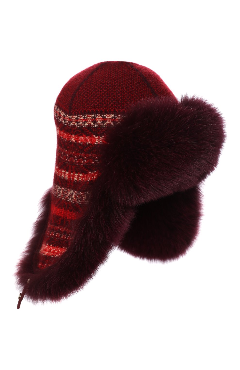 Женская шапка-ушанка с мехом лисицы LORO PIANA красного цвета, арт. FAI8727 | Фото 1 (Материал: Текстиль, Кашемир, Шерсть)