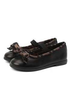 Детские кожаные балетки FENDI черного цвета, арт. JFR314/AD7C/20-26 | Фото 1 (Материал внутренний: Натуральная кожа, Текстиль; Региональные ограничения белый список (Axapta Mercury): RU; Девочки-школьная форма: Классическая обувь)