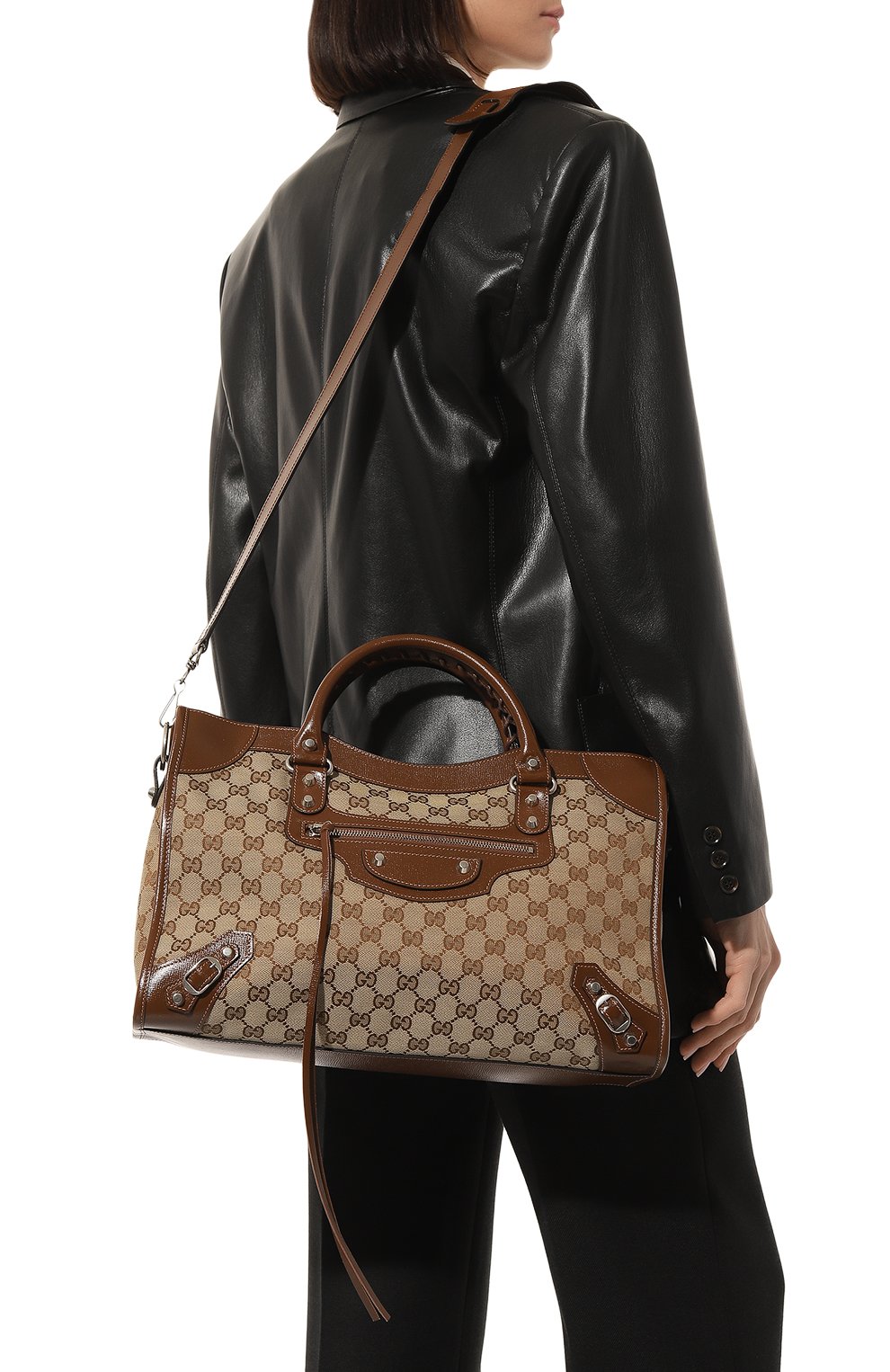 Женская сумка neo classic medium gucci x balenciaga GUCCI коричневого цвета, арт. 681695 2HKNN | Фото 2 (Сумки-технические: Сумки top-handle; Размер: medium; Материал: Натуральная кожа; Ремень/цепочка: На ремешке)