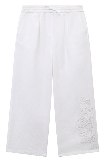 Детские брюки изо льна и хлопка ERMANNO SCERVINO белого цвета, арт. SFPA015C/LC006 | Фото 1 (Материал внешний: Хлопок, Лен; Материал сплава: Проставлено; Нос: Не проставлено)