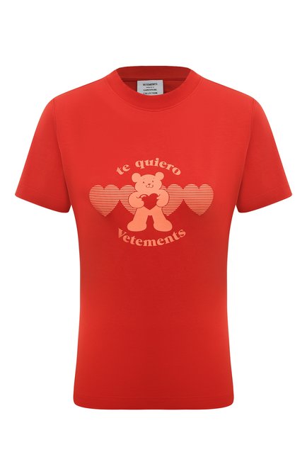 Женская хлопковая футболка VETEMENTS красного цвета, арт. UE64TR780R | Фото 1 (Длина (для топов): Стандартные; Материал сплава: Проставлено; Драгоценные камни: Проставлено; Материал внешний: Хлопок; Рукава: Короткие)