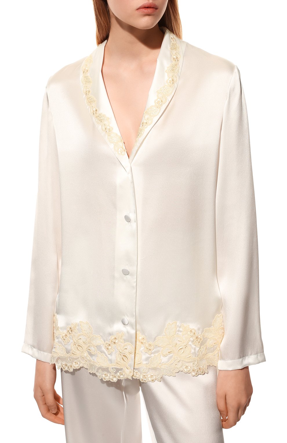 Женская шелковая пижама LA PERLA белого цвета, арт. 0051240 | Фото 3 (Материал внешний: Шелк)