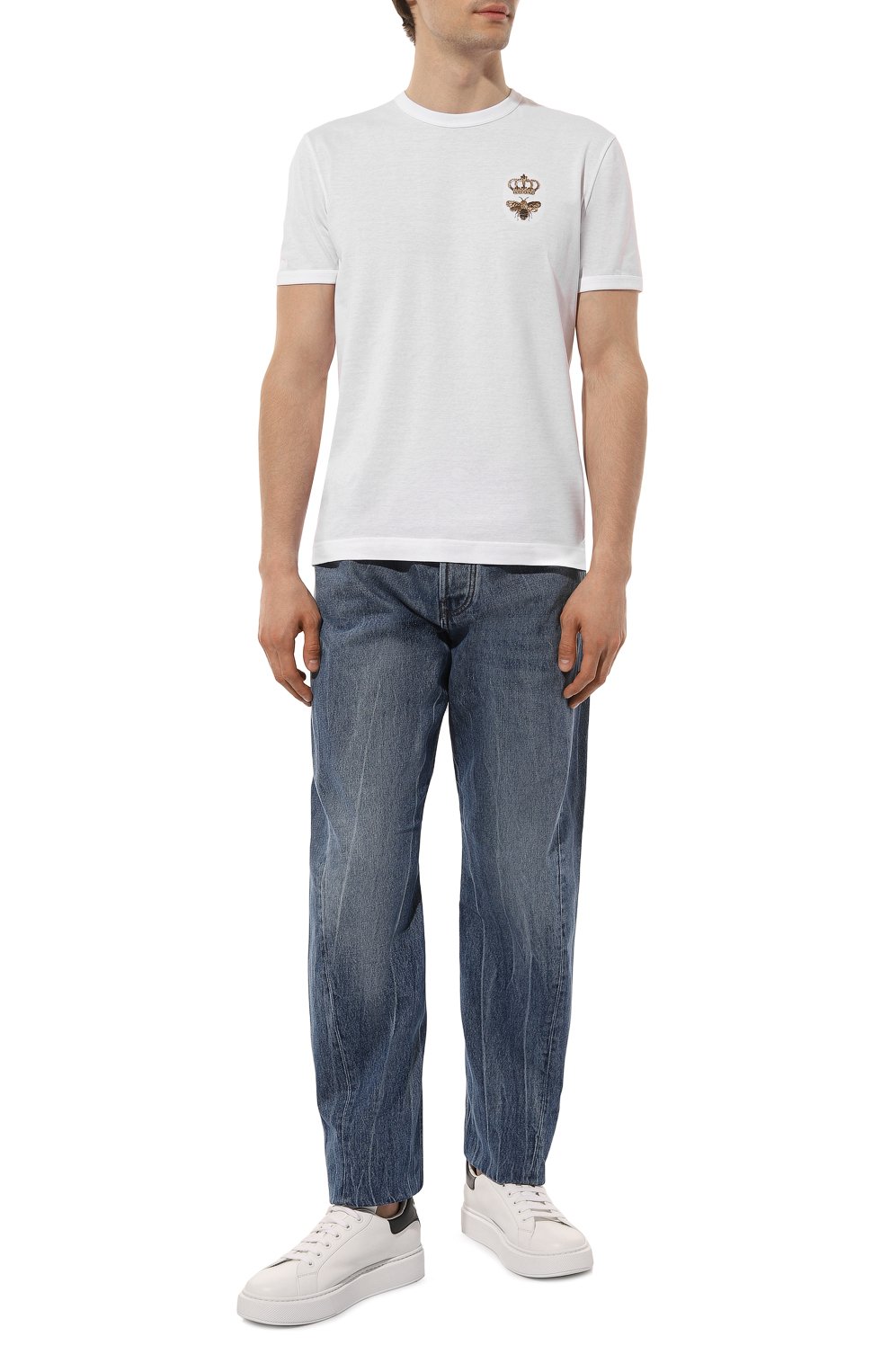 Мужская хлопковая футболка DOLCE & GABBANA белого цвета, арт. G8PV1Z/G7WUQ | Фото 2 (Принт: Без принта; Рукава: Короткие; Длина (для топов): Стандартные; Материал внешний: Хлопок; Стили: Кэжуэл)