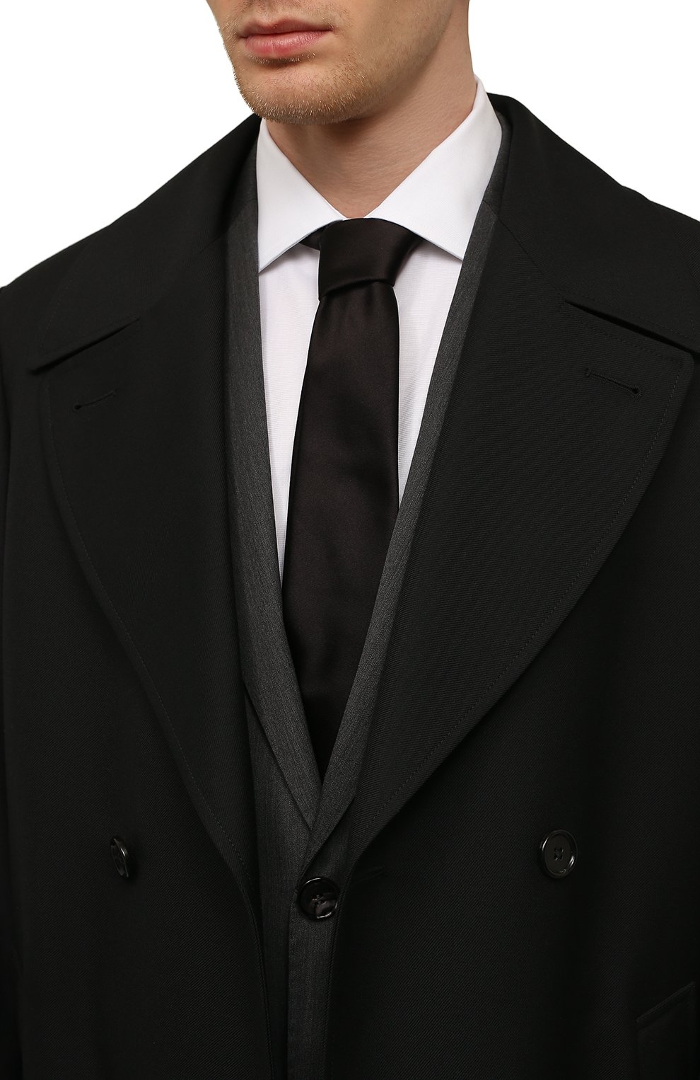 Мужской шелковый галстук GIORGIO ARMANI черного цвета, арт. 360054/8P998 | Фото 2 (Материал: Текстиль, Шелк; Принт: Без принта; Материал сплава: Проставлено; Нос: Не проставлено)