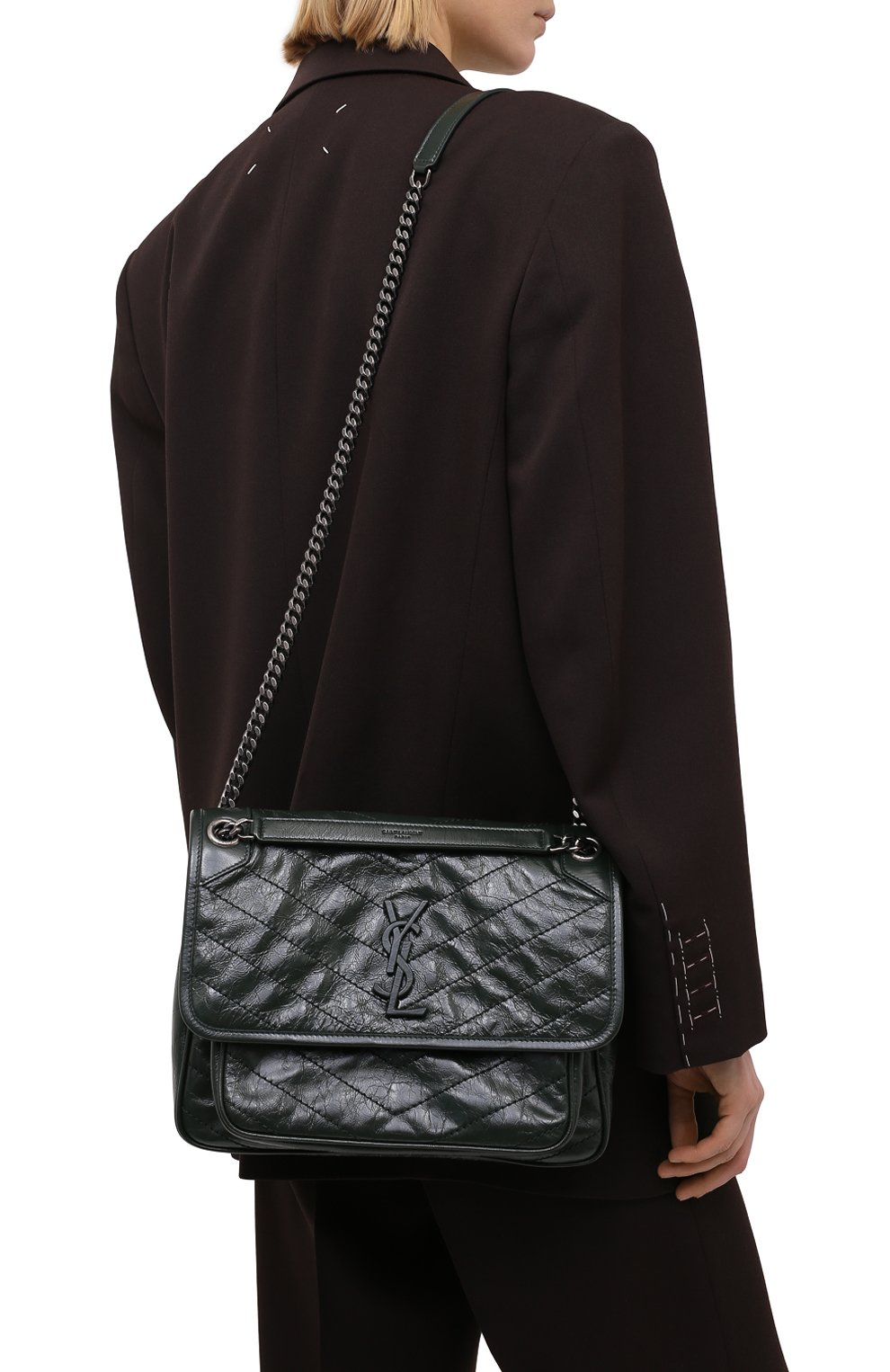 Женская сумка niki SAINT LAURENT темно-зеленого цвета, арт. 633158/0EN04 | Фото 5 (Сумки-технические: Сумки через плечо; Ремень/цепочка: С цепочкой, На ремешке; Размер: medium; Материал: Натуральная кожа)