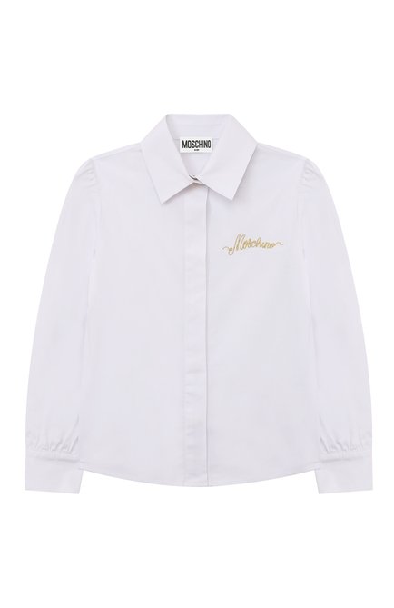 Детское хлопковая блузка MOSCHINO белого цвета по цене 19450 руб., арт. HDC01M/N0Z73/4A-8A | Фото 1