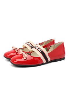 Детские балетки GUCCI красного цвета, арт. 553001/0IRA0 | Фото 1 (Материал внутренний: Натуральная кожа; Региональные ограничения белый список (Axapta Mercury): RU; Девочки-школьная форма: Классическая обувь; Длина стельки: 17,3, 17,9, 18,6, 19,3, 19,9, 20,6, 21,3)