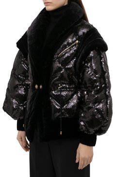 Женская куртка с пайетками BALMAIN черного цвета, арт. UF19502/X284 | Фото 3 (Кросс-КТ: Куртка; Рукава: Длинные; Стили: Гламурный; Женское Кросс-КТ: Пуховик-куртка; Региональные ограничения белый список (Axapta Mercury): Не проставлено; Материал внешний: Синтетический материал; Материал сплава: Проставлено; Материал подклада: Синтетический материал; Драгоценные камни: Проставлено; Длина (верхняя одежда): Короткие)