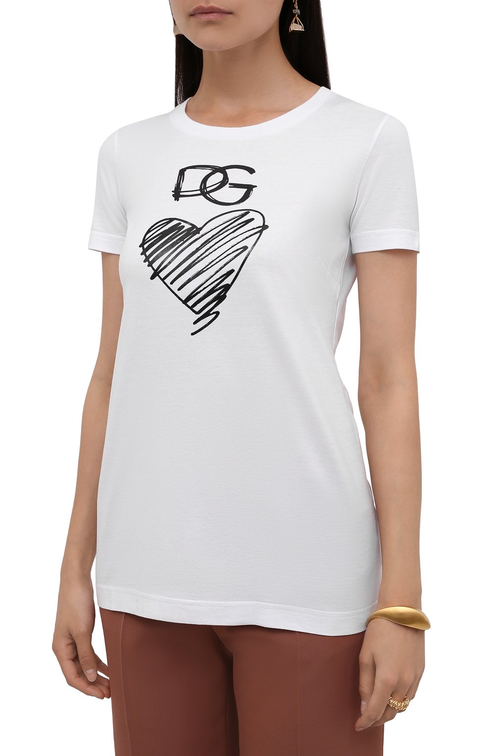 Женская хлопковая футболка DOLCE & GABBANA белого цвета, арт. F8L99T/G7XAY | Фото 3 (Стили: Гламурный; Рукава: Короткие; Длина (для топов): Стандартные; Принт: С принтом; Материал сплава: Проставлено; Материал внешний: Хлопок; Женское Кросс-КТ: Футболка-одежда; Драгоценные камни: Проставлено)