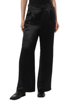 Женские брюки из сатина BORNE BOURGEOIS черного цвета, арт. SW-PN-BO-4004 | Фото 3 (Силуэт Ж (брюки и джинсы): Широкие; Длина (брюки, джинсы): Стандартные; Женское Кросс-КТ: Брюки-одежда; Материал внешний: Синтетический материал; Материал сплава: Проставлено; Драгоценные камни: Проставлено; Стили: Кэжуэл)