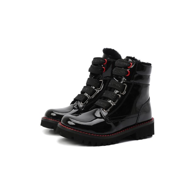 Кожаные ботинки с меховой отделкой Dolce & Gabbana D10849/AB543/24-28