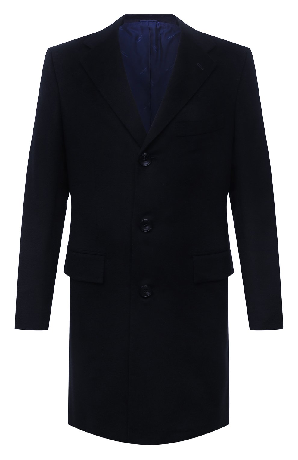 Мужской пальто из шерсти ламы KITON темно-синего цвета, арт. US106K02403/LGUA | Фото 1 (Материал внешний: Шерсть; Рукава: Длинные; Длина (верхняя одежда): До середины бедра; Материал сплава: Проставлено; Стили: Классический; Драгоценные камни: Проставлено; Мужское Кросс-КТ: пальто-верхняя одежда; Материал подклада: Купро)