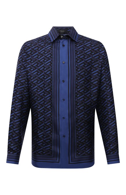 Мужская шелковая рубашка VERSACE синего цвета по цене 121000 руб., арт. A84050/1A01613 | Фото 1