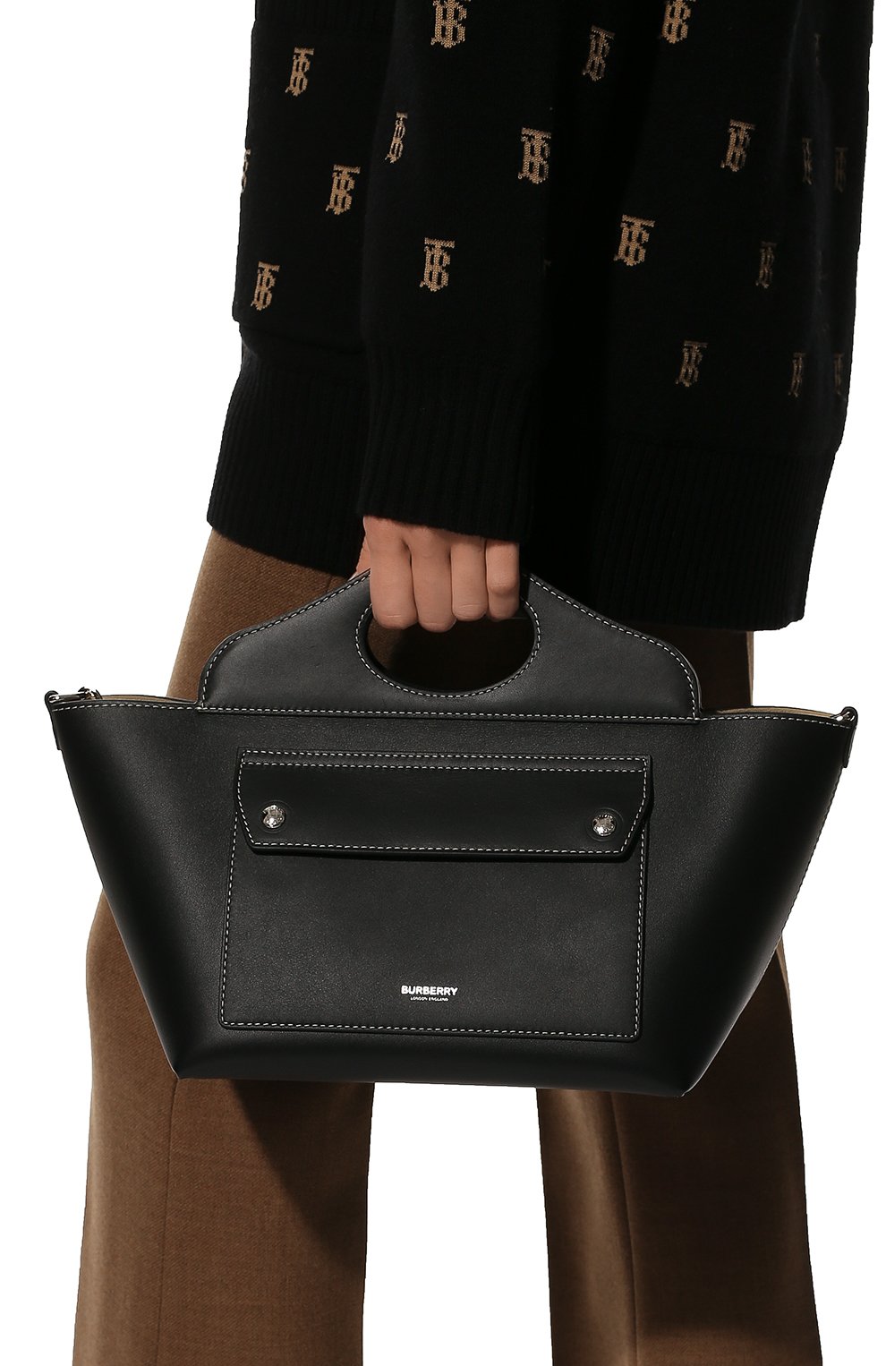 Женская сумка pocket cabas BURBERRY черного цвета, арт. 8040123 | Фото 2 (Сумки-технические: Сумки через плечо, Сумки top-handle; Материал: Натуральная кожа; Размер: small)