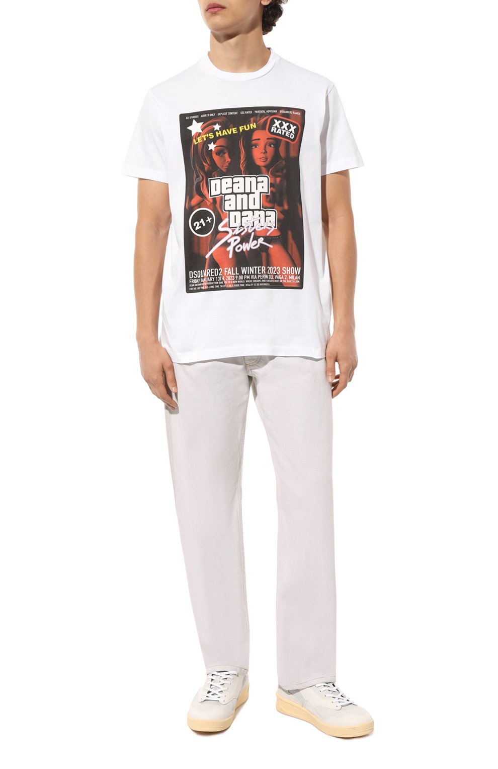 Мужская хлопковая футболка DSQUARED2 белого цвета, арт. S71GD1337/S23009 | Фото 2 (Рукава: Короткие; Длина (для топов): Стандартные; Стили: Гранж; Принт: С принтом; Материал сплава: Проставлено; Материал внешний: Хлопок; Драгоценные камни: Проставлено)