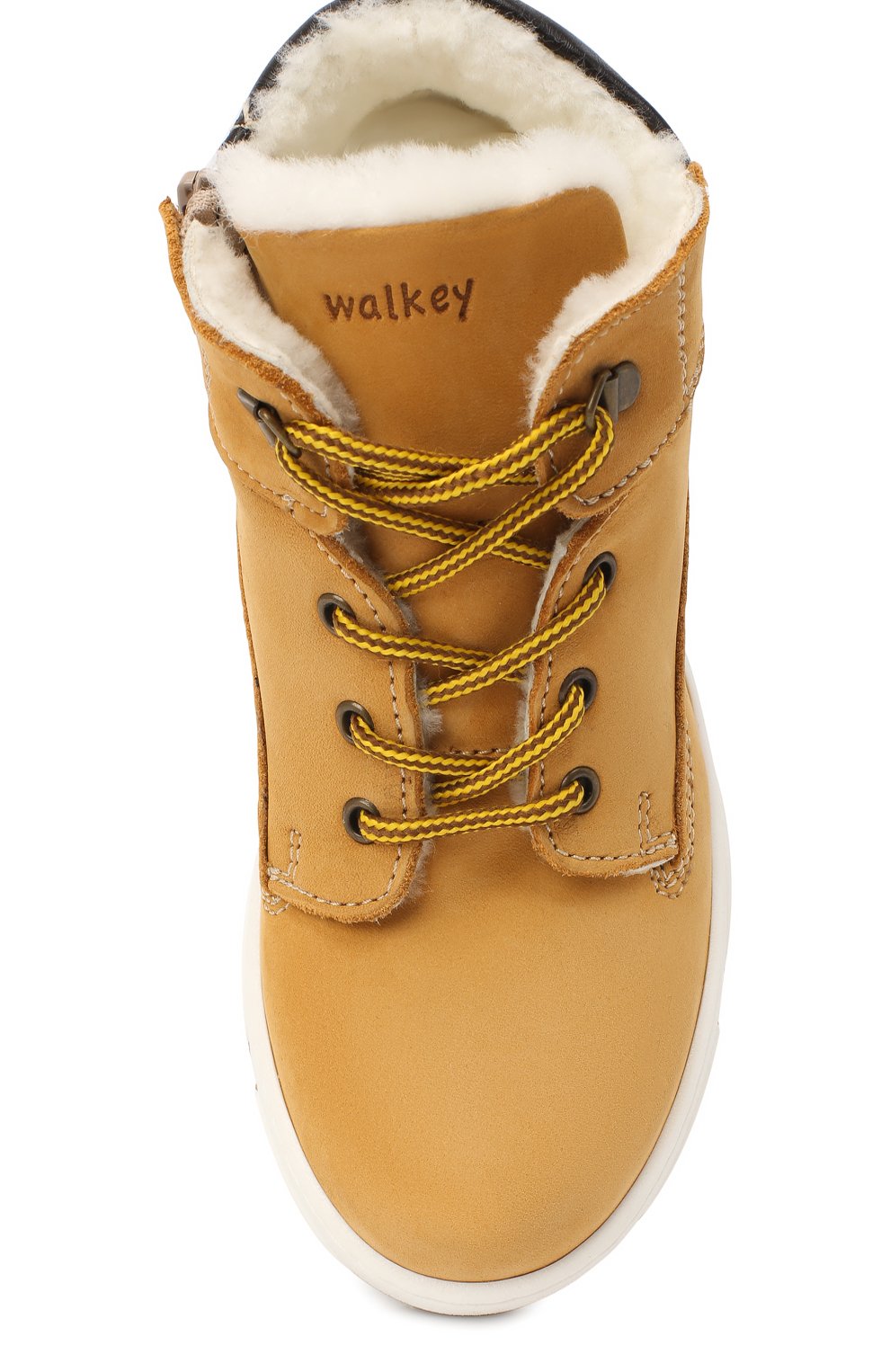 Детские замшевые ботинки WALKEY коричневого цвета, арт. Y1B4-40851-0415/25-29 | Фото 4 (Материал утеплителя: Натуральный мех; Региональные ограничения белый список (Axapta Mercury): RU; толщина подошвы: 2,5; ширина носка стельки: 6,5)