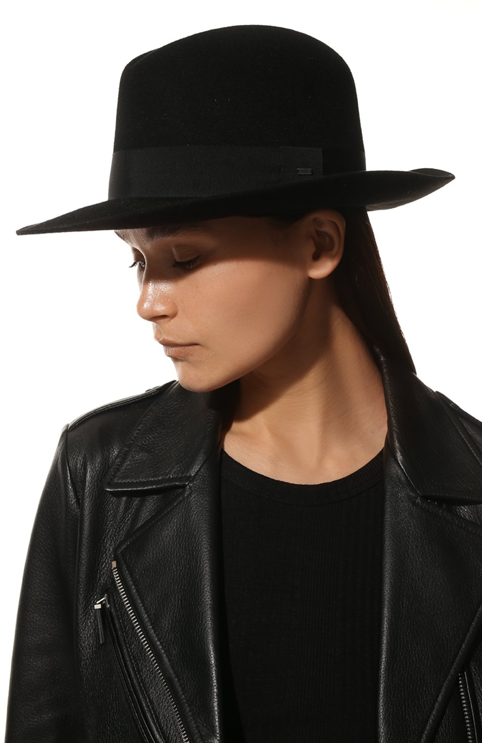 Женская фетровая шляпа SAINT LAURENT черного цвета, арт. 628281/3YG07 | Фото 2 (Материал: Текстиль, Шерсть; Материал сплава: Проставлено; Нос: Не проставлено)