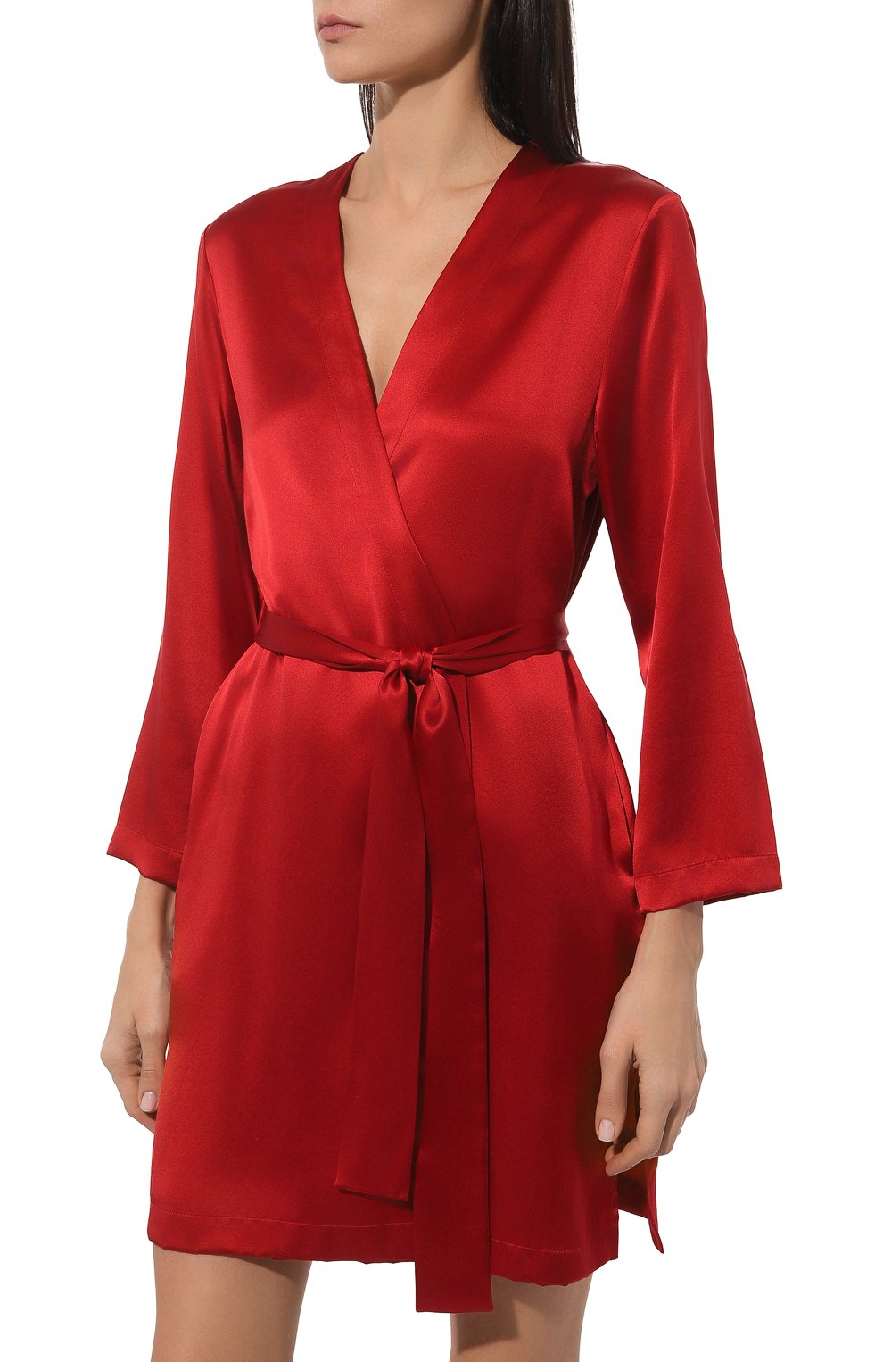 Женский шелковый халат LUNA DI SETA красного цвета, арт. VLST08009 | Фото 3 (Материал внешний: Шелк; Материал сплава: Проставлено; Нос: Не проставлено)