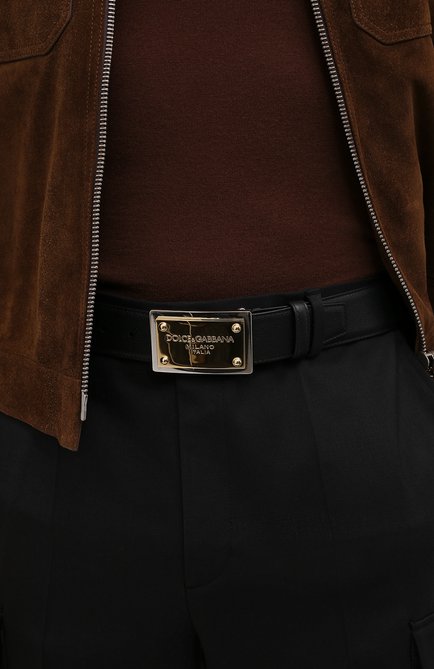Мужской кожаный ремень DOLCE & GABBANA черного цвета, арт. BC4676/AQ764 | Фото 2 (Случай: Повседневный; Материал: Натуральная кожа)