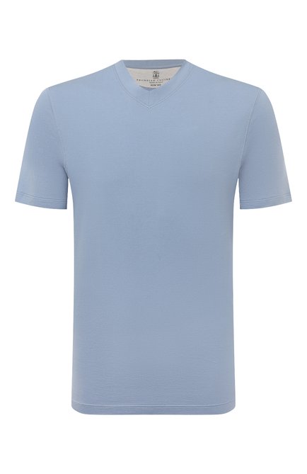 Мужская хлопковая футболка  BRUNELLO CUCINELLI голубого цвета, арт. M0T611344 | Фото 1 (Материал внешний: Хлопок; Длина (для топов): Стандартные; Рукава: Короткие; Принт: Без принта; Стили: Кэжуэл)