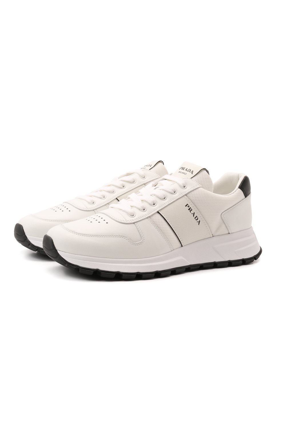 Мужские комбинированные кроссовки prax 01 PRADA белого цвета, арт. 4E3571-3L3F-F0964-G000 | Фото 1 (Стили: Классический; Материал утеплителя: Без утеплителя; Подошва: Массивная)