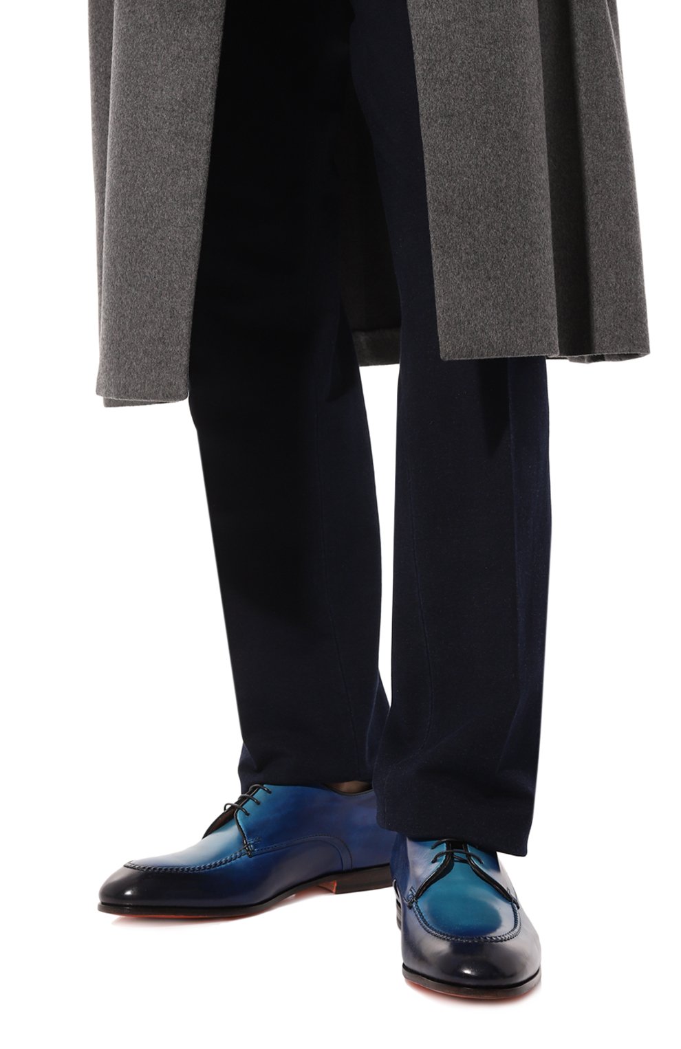 Мужские кожаные дерби SANTONI темно-синего цвета, арт. MCJG18498SA4BSG9 | Фото 3 (Материал внутренний: Натуральная кожа; Материал сплава: Проставлено; Нос: Не проставлено; Стили: Классический)