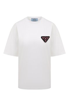 Женская хлопковая футболка PRADA белого цвета, арт. 3572A-1ZPL-F0009-212 | Фото 1 (Принт: Без принта; Рукава: Короткие; Длина (для топов): Стандартные; Материал внешний: Хлопок; Стили: Спорт-шик; Женское Кросс-КТ: Футболка-одежда)