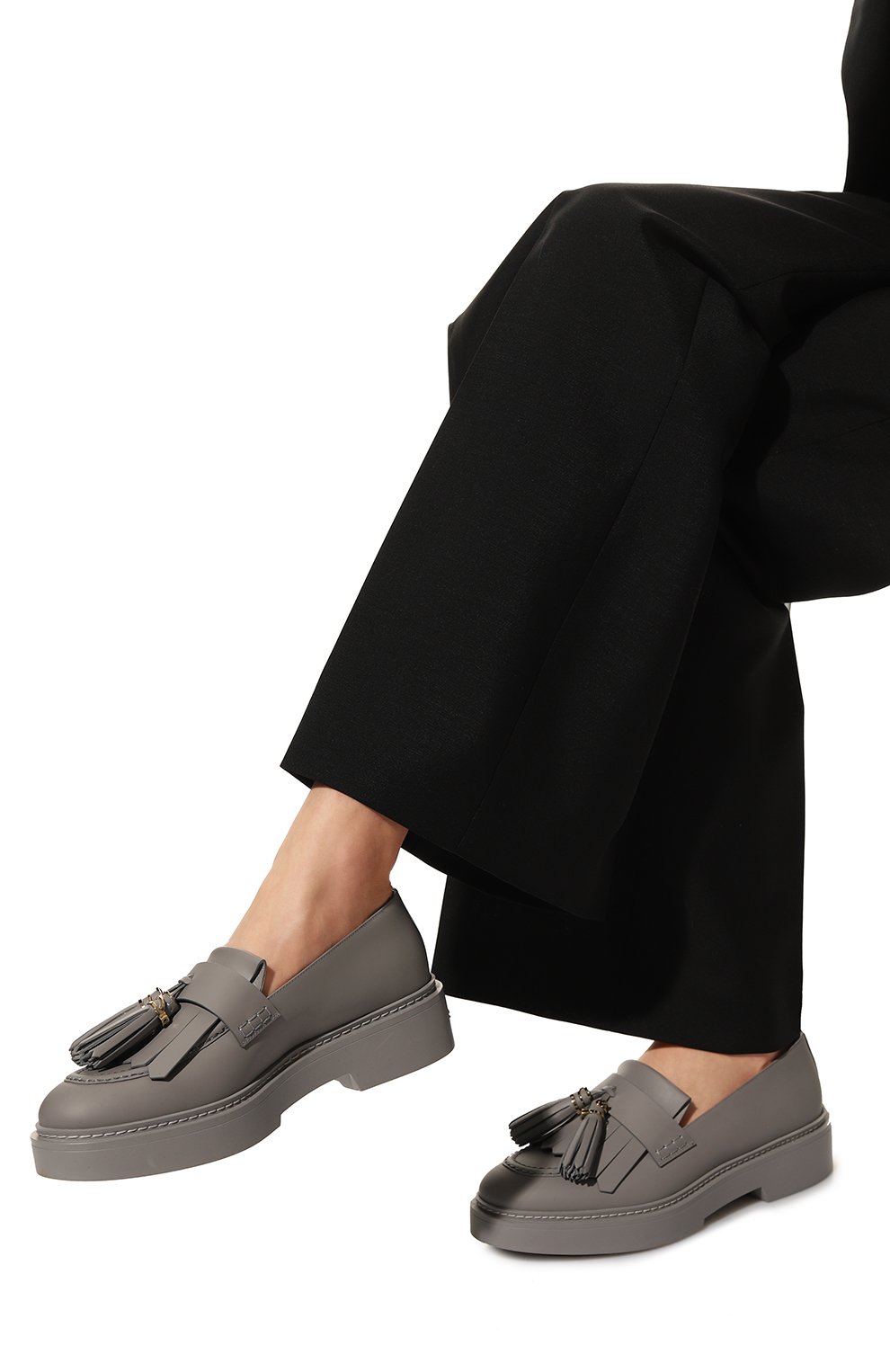 Женские кожаные лоферы SANTONI серого цвета, арт. WUHW70097GRIBUDYG23 | Фото 3 (Подошва: Платформа; Каблук высота: Н�изкий; Материал внутренний: Натуральная кожа)