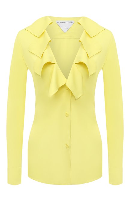 Женская блузка из вискозы BOTTEGA VENETA желтого цвета, арт. 646584/V01N0 | Фото 1 (Принт: Без принта; Стили: Минимализм; Рукава: Длинные; Длина (для топов): Стандартные; Материал внешний: Вискоза; Женское Кросс-КТ: Блуза-одежда; Региональные ограничения белый список (Axapta Mercury): RU)