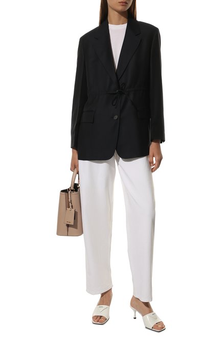 Женские кожаные мюли PRADA белого цвета, арт. 1XX590-055-F0009-065 | Фото 2 (Материал внешний: Кожа; Каблук тип: Шпилька; Каблук высота: Высокий)