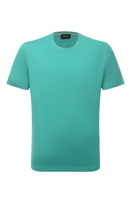Мужская хлопковая футболка BRIONI бирюзового цвета, арт. UJLA0L/P1613 | Фото 1 (Рукава: Короткие; Длина (для топов): Стандартные; Материал внешний: Хлопок; Принт: Без принта; Стили: Кэжуэл)