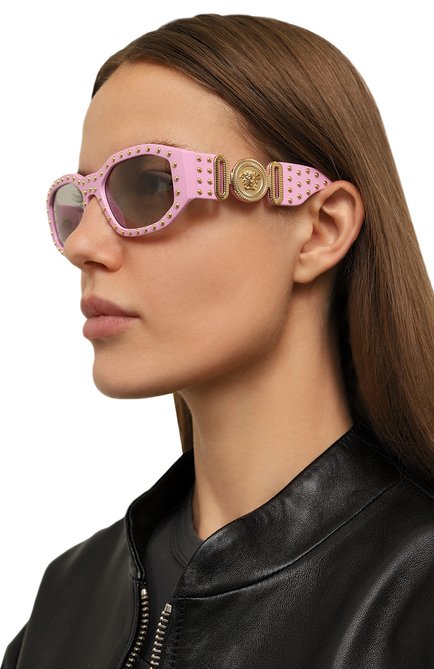 Женские солнцезащитные очки VERSACE розового цвета, арт. 4361-539687 | Фото 2 (Материал: Пластик; Тип очков: С/з; Очки форма: Овальные, Прямоугольные; Оптика Гендер: оптика-женск ое)