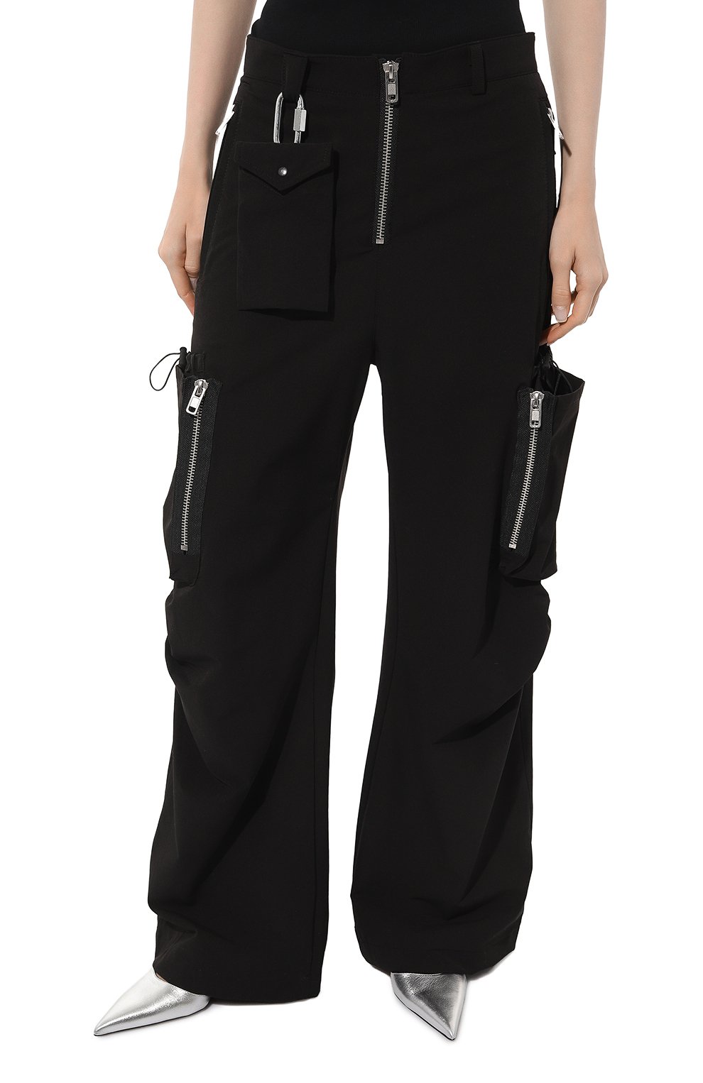 Женские брюки WHO/AM черного цвета, арт. MP1-P231-BLK | Фото 3 (Силуэт Ж (брюки и джинсы): Широкие; Длина (брюки, джинсы): Стандартные; Женское Кросс-КТ: Брюки-одежда; Материал сплава: Проставлено; Стили: Спорт-шик; Драгоценные камни: Проставлено)