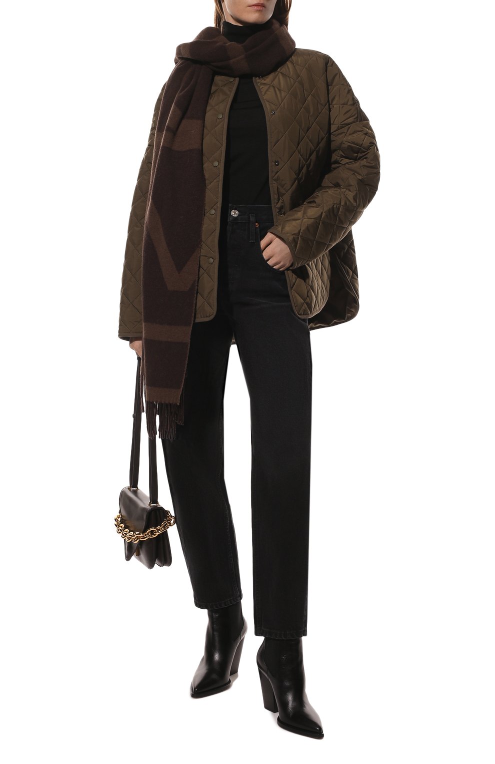Женский шерстяной шарф TOTEME коричневого цвета, арт. 221-882-807 | Фото 2 (Материал: Текстиль, Шерсть; Материал сплава: Проставлено; Нос: Не проставлено)
