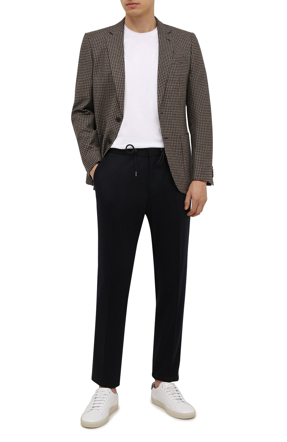 Мужские шерстяные брюки BOSS темно-синего цвета, арт. 50458741 | Фото 2 (Материал внешний: Шерсть; Длина (брюки, джинсы): Стандартные; Случай: Повседневный; Стили: Кэжуэл)
