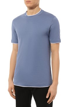 Мужская хлопковая футболка BRUNELLO CUCINELLI голубого цвета, арт. M0T617427 | Фото 3 (Принт: Без принта; Рукава: Короткие; Длина (для топов): Стандартные; Материал внешний: Хлопок; Размерность: Маломерит; Стили: Кэжуэл)