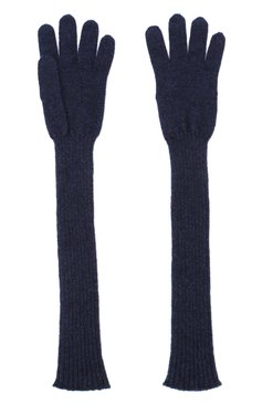 Женские удлиненные кашемировые перчатки TEGIN синего цвета, арт. 2483 | Фото 2 (Материал: Текстиль, Кашемир, Шерсть; Кросс-КТ: Трикотаж; Дл ина (верхняя одежда): Длинные)