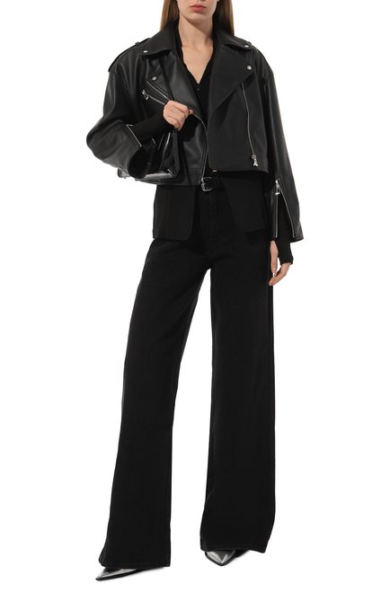 Женская куртка HUGO черного цвета, арт. 50510557 | Фото 2 (Длина (верхняя одежда): Короткие; Драгоценные камни: Проставлено; Материал сплава: Проставлено; Рукава: Длинные; Материал внешний: Синтетический материал)