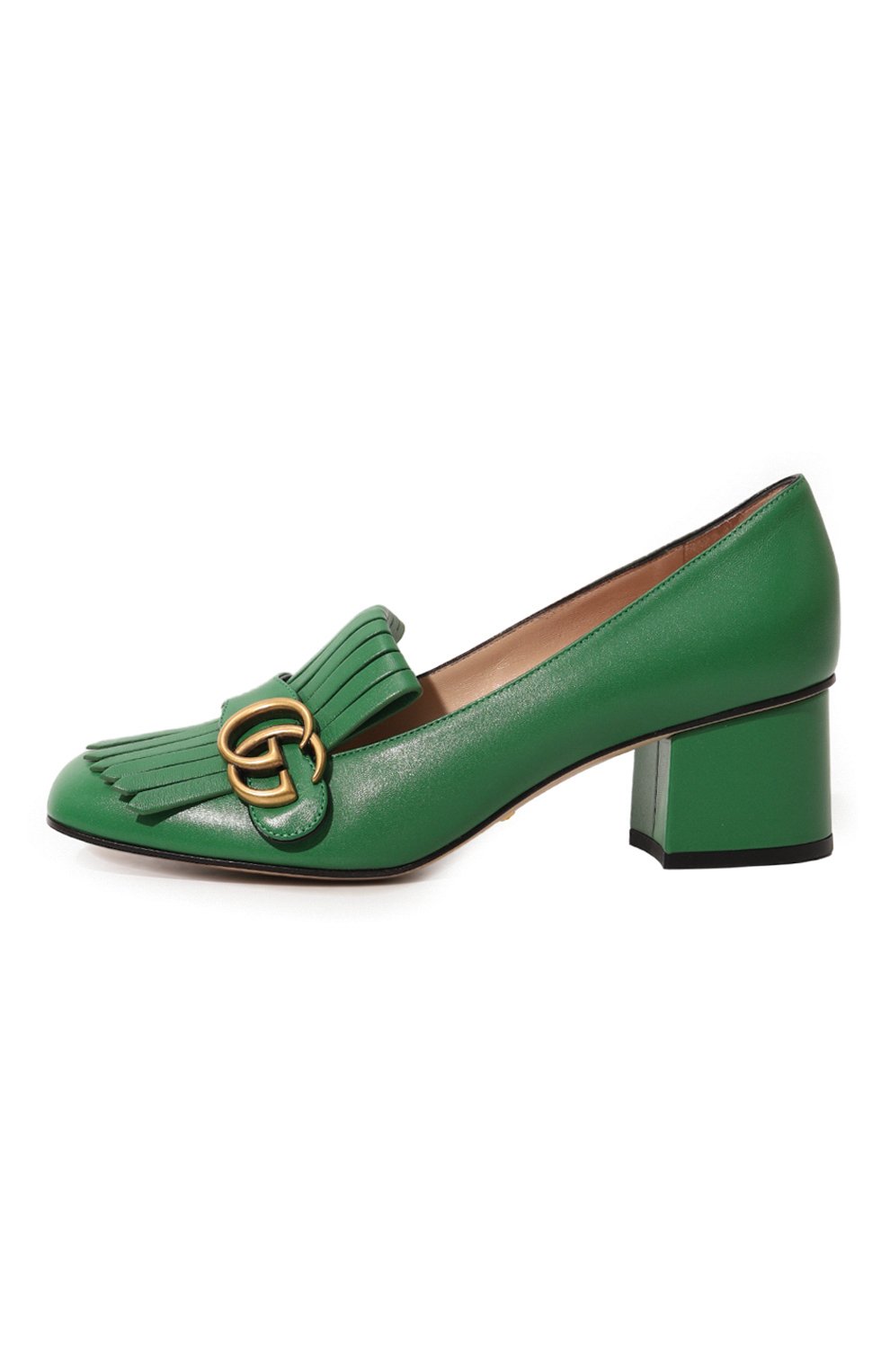 Женские кожаные туфли GUCCI зеленого цвета, арт. 408208 C9D00 | Фото 4 (Каблук высота: Низкий; Материал внутренний: Натуральная кожа; Каблук тип: Устойчивый; Подошва: Плоская)