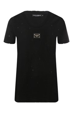 Женская хлопковая футболка DOLCE & GABBANA черного цвета, арт. F8T00T/G7H4U | Фото 1 (Принт: Без принта; Рукава: Короткие; Длина (для топов): Стандартные; Материал сплава: Проставлено; Материал внешний: Хлопок; Стили: Спорт-шик; Женское Кросс-КТ: Футболка-одежда; Драгоценные камни: Проставлено)