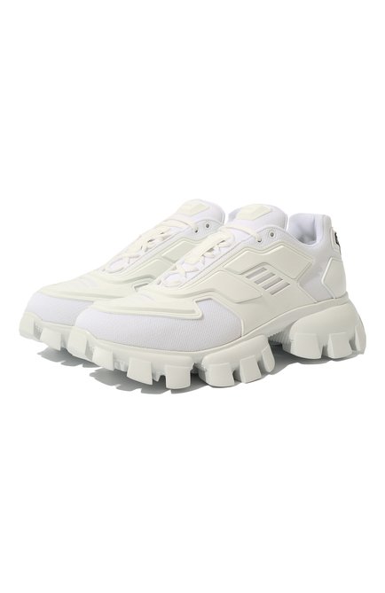 Мужские кроссовки PRADA белого цвета, арт. 2EG293-3KZU-F0009 | Фото 1 (Материал внешний: Текстиль; Материал утеплителя: Без утеплителя; Стили: Классический)
