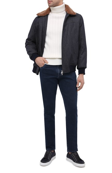 Мужской утепленный бомбер BRUNELLO CUCINELLI синего цвета, арт. ML4766438 | Фото 2 (Длина (верхняя одежда): Короткие; Материал подклада: Синтетический материал; Рукава: Длинные; Материал внешний: Шерсть; Кросс-КТ: Куртка; Принт: Без принта; Стили: Кэжуэл; Мужское Кросс-КТ: утепленные куртки; Региональные ограничения белый список (Axapta Mercury): RU)