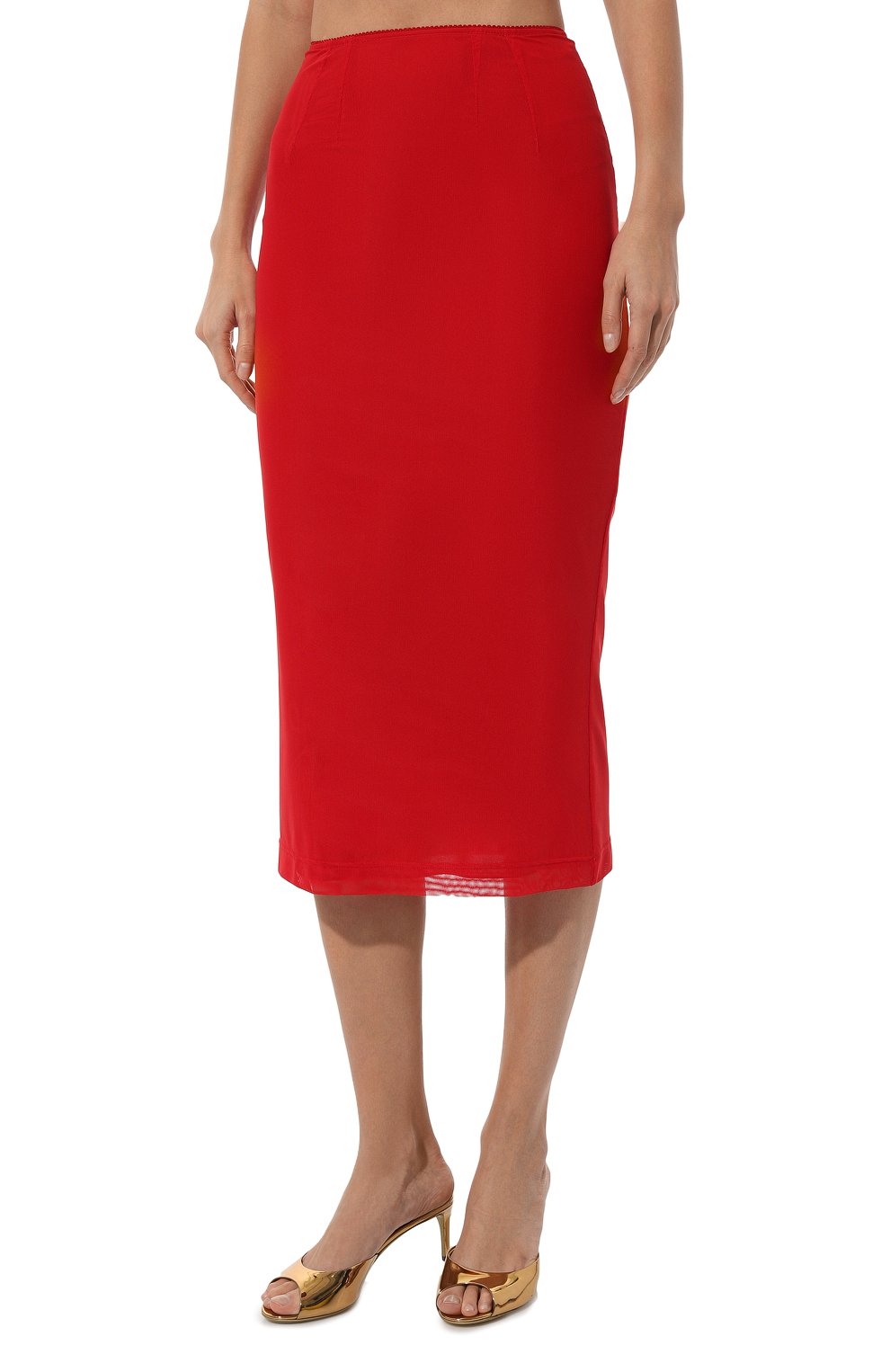 Женская юбка DOLCE & GABBANA красного цвета, арт. F4CRYT/FLRC2 | Фото 3 (Стили: Гламурный; Женское Кросс-КТ: Юбка-карандаш, Юбка-одежда; Материал внешний: Синтетический материал; Материал сплава: Проставлено; Длина Ж (юбки, платья, шорты): Миди; Драгоценные камни: Проставлено; Материал подклада: Шелк)