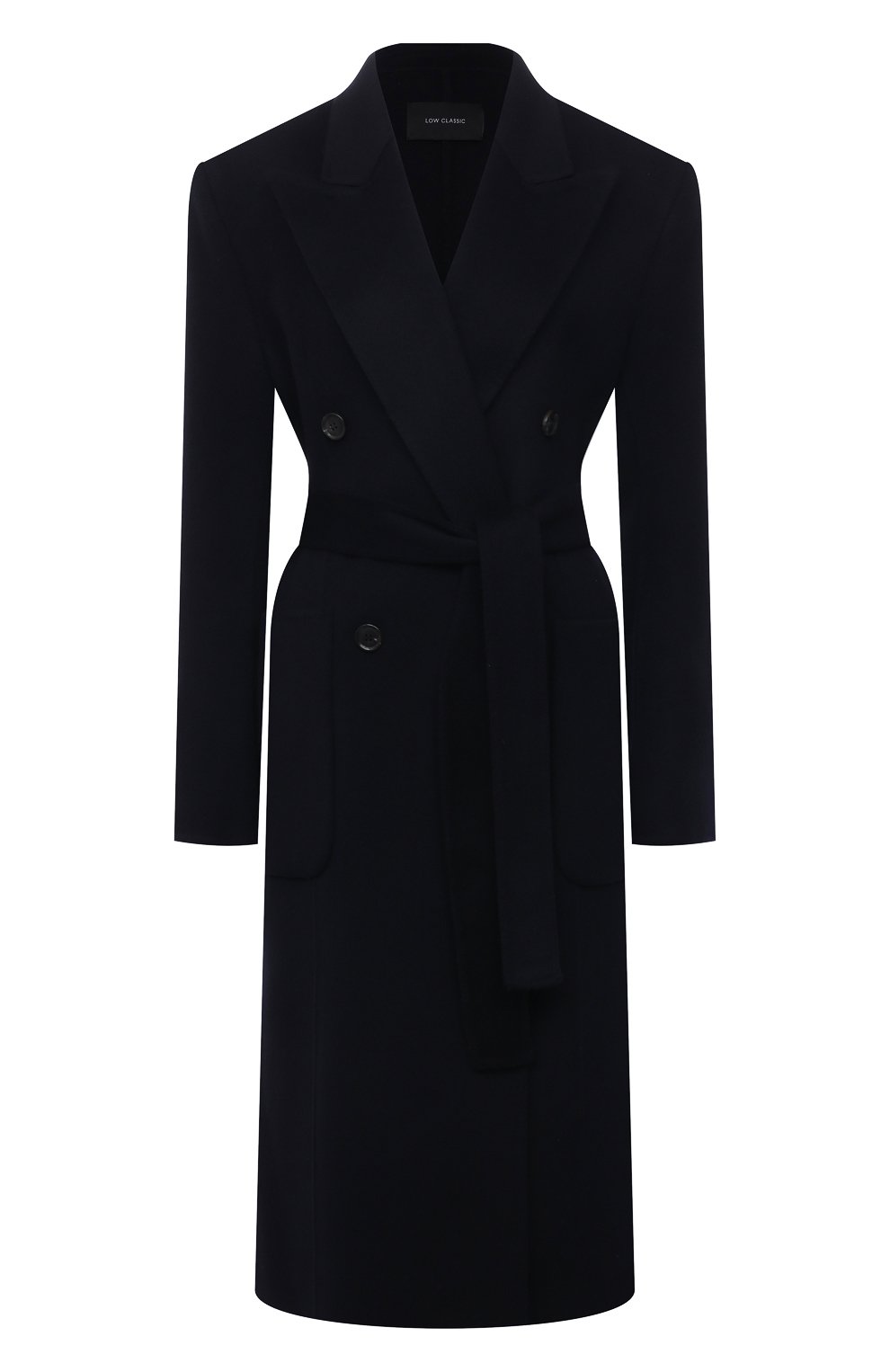 Женское пальто из шерсти и кашемира LOW CLASSIC синего цвета, арт. L0W21FW_CT11NV | Фото 1 (Материал внешний: Шерсть; Рукава: Длинные; Стили: Классический; Длина (верхняя одежда): Длинные; 1-2-бортные: Двубортные)